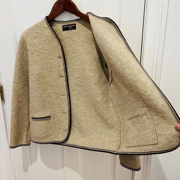 Vintage Geiger Womens Very Thick Pure Wool Button-Up Pockets Cardigan Sweater 45 - Picture 6 of 16